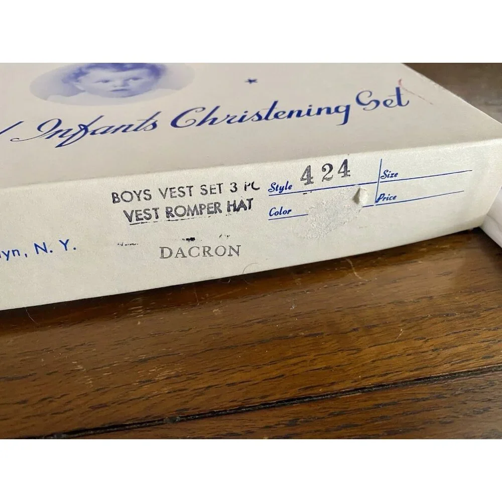 Phyllis‎ Baby Wear Infant Boys Christening Set Vest Romper Hat Vintage